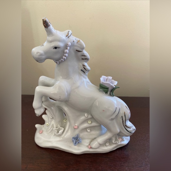 Vintage Unicorn with Flowers Porcelain Figurine - Picture 1 of 9